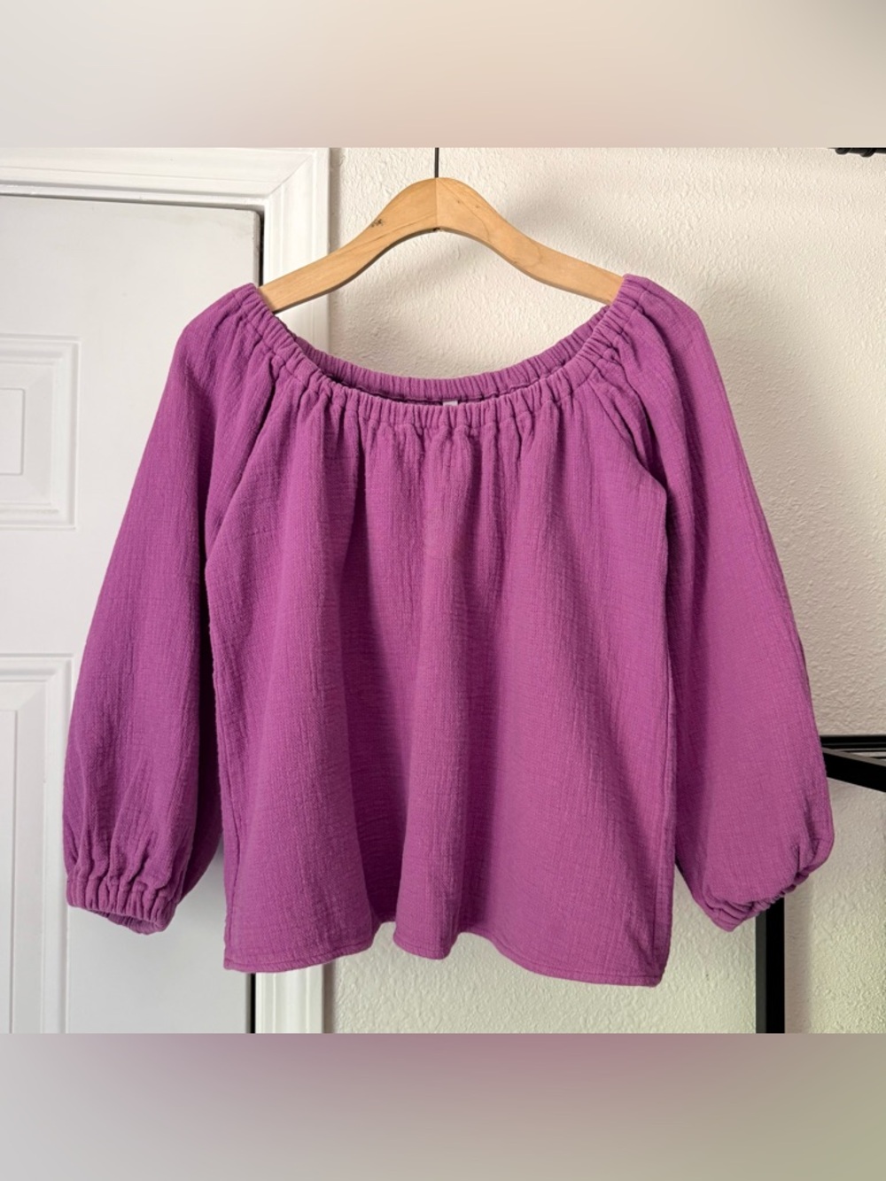 RACHEL PALLY lavender lilac puff long sleeve cropped off shoulder blouse top